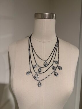 J. Crew Black Multi-Layer Teardrop Crystal Necklace
